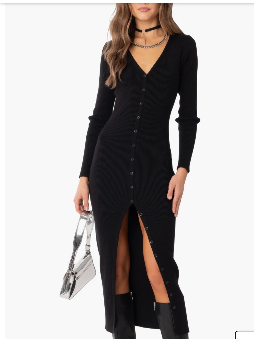Edikted Jazlyn Long Sleeve Rib Sweater Dress